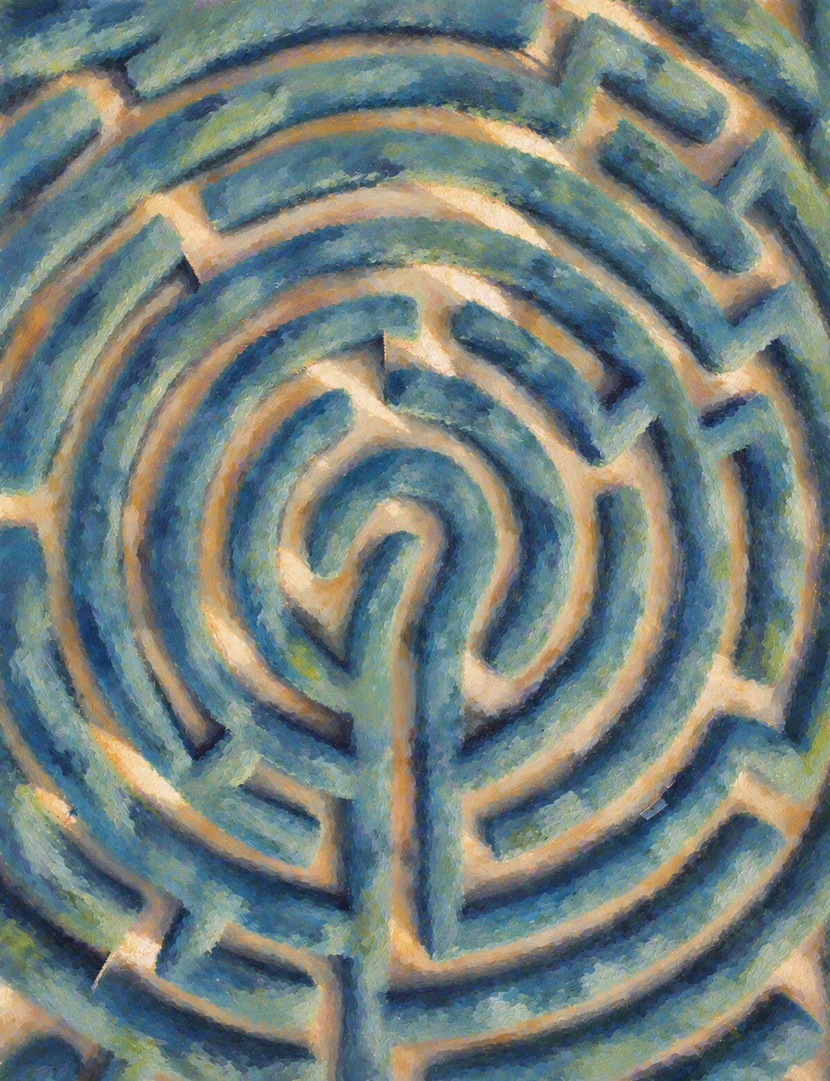 A painterly blue labyrinth